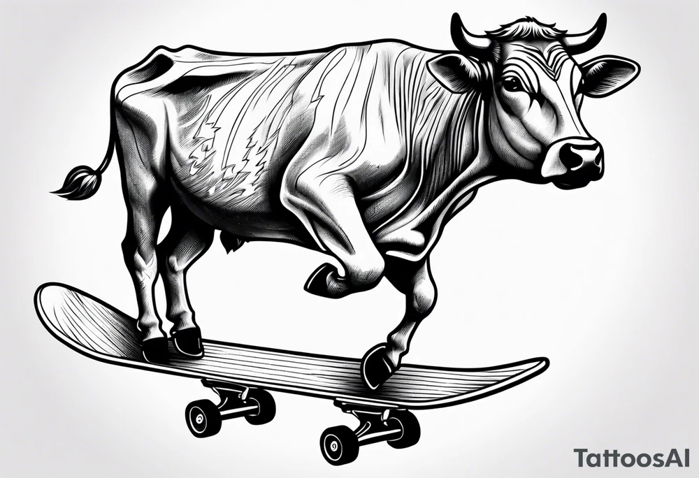 Cow riding skateboard jumping tattoo idea