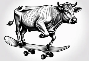 Cow riding skateboard jumping tattoo idea