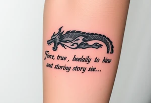 fierce dragon breathing iridescent fire against stormy skies tattoo idea