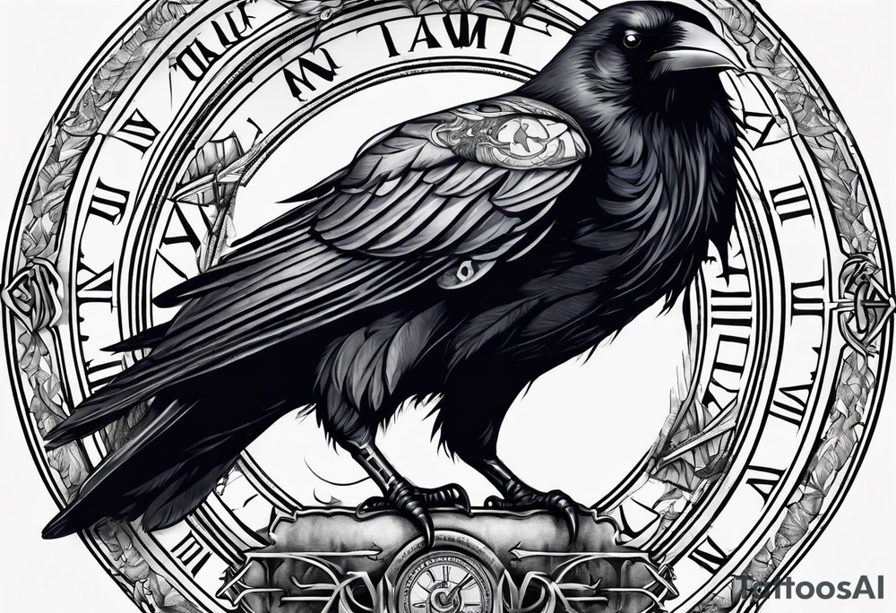 raven with roman numeral seven and the text Omnia Urunt tattoo idea