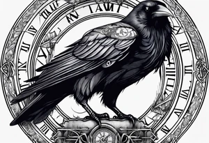raven with roman numeral seven and the text Omnia Urunt tattoo idea