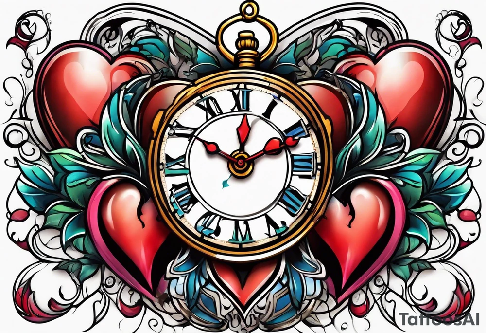 Heart with clock hands on 8 and 5 tattoo idea