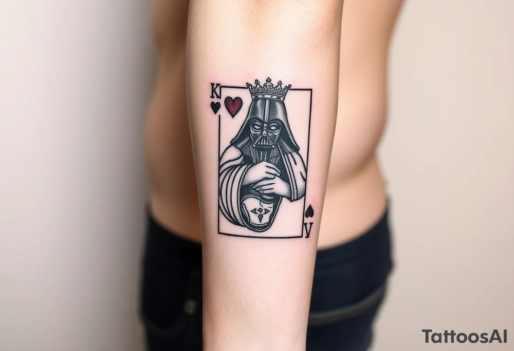 king of hearts card with arm Darth Vader card with paw prints and princess crown tattoo idea