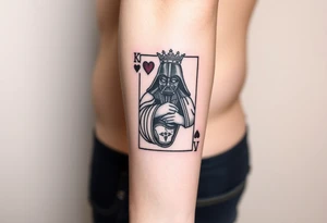 king of hearts card with arm Darth Vader card with paw prints and princess crown tattoo idea