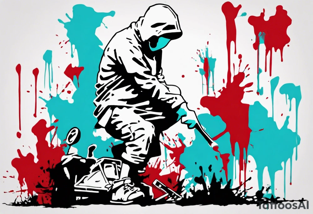 BANKSY ART STYLE, red and cyan, Pigment, picture, politik kill tattoo idea