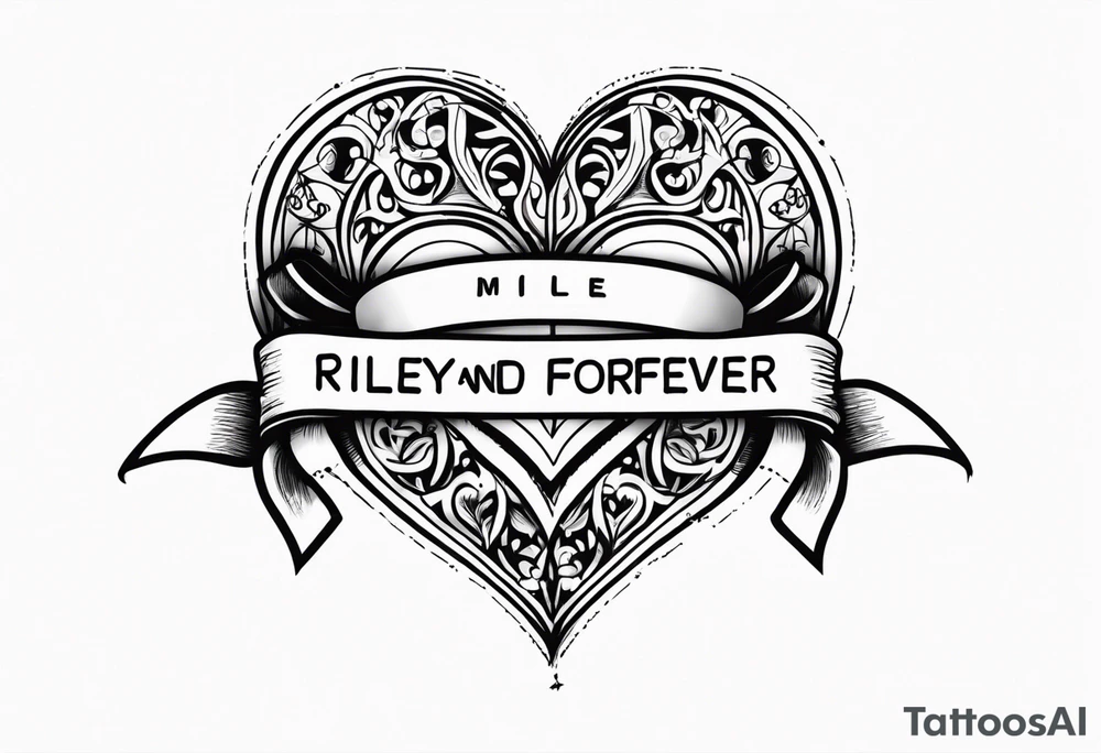 heart with ribbon that says "Riley and Mel forever" tattoo idea