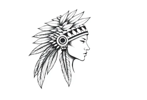 Female Native American detailed feather headdress tattoo idea