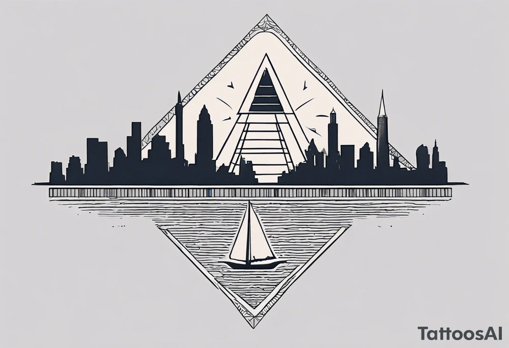 Craft a concise yet powerful tattoo that blends the Pyramids of Giza with the Manhattan skyline as the backdrop, seamlessly integrating the Nile River with the Hudson River. Keep it simple, focusing on key elements like pyramid silhouettes and iconic skyscrapers, allowing the rivers to converge naturally. Opt for a balanced composition with minimal detailing, capturing the essence of your Egyptian heritage alongside your life in New York tattoo idea
