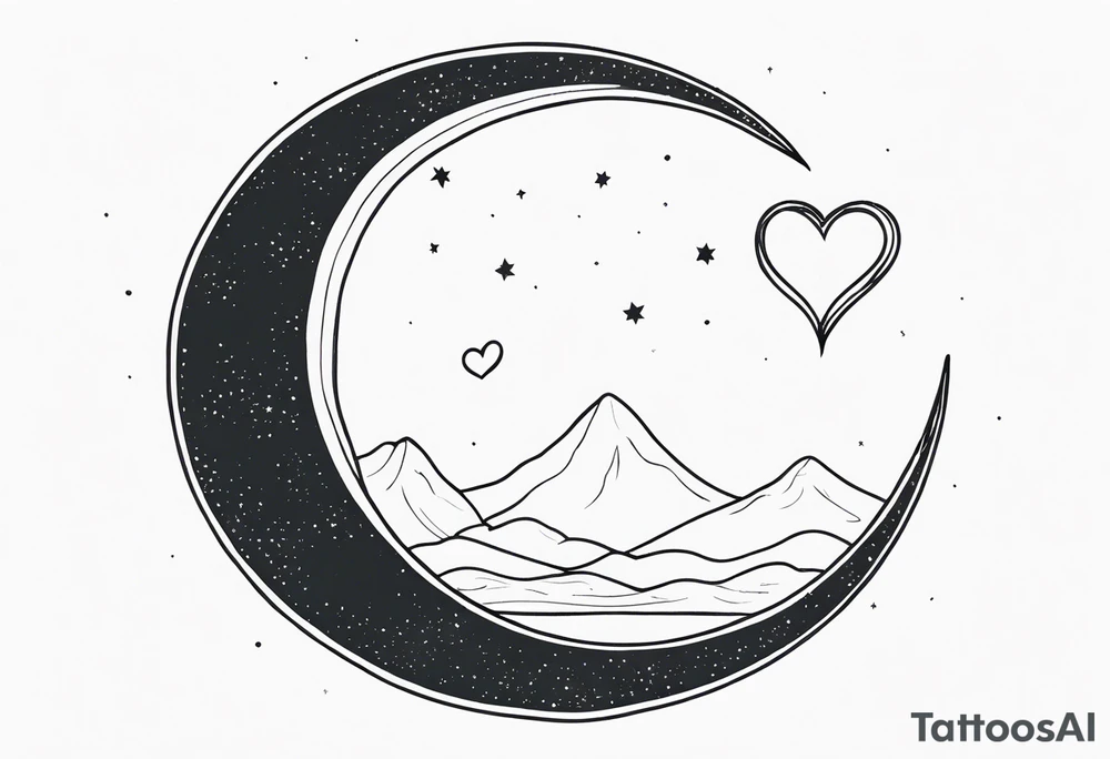Crescent moon with a love heart inside tattoo idea