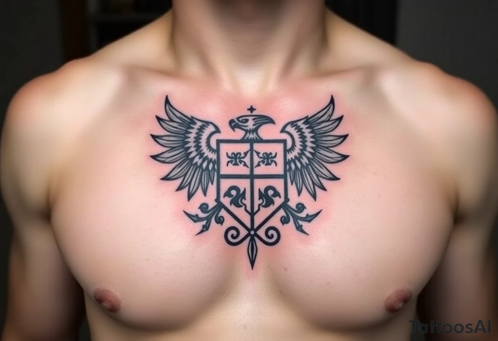magnificent irish family crest with Demonic Featurs incorporated tattoo idea