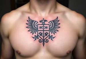 magnificent irish family crest with Demonic Featurs incorporated tattoo idea