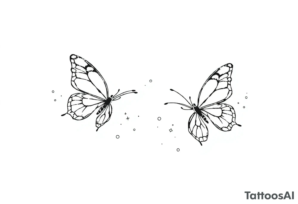 Simple minimalist outline of butterflies with lots of sparkles and bubbles tattoo idea