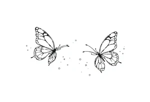 Simple minimalist outline of butterflies with lots of sparkles and bubbles tattoo idea