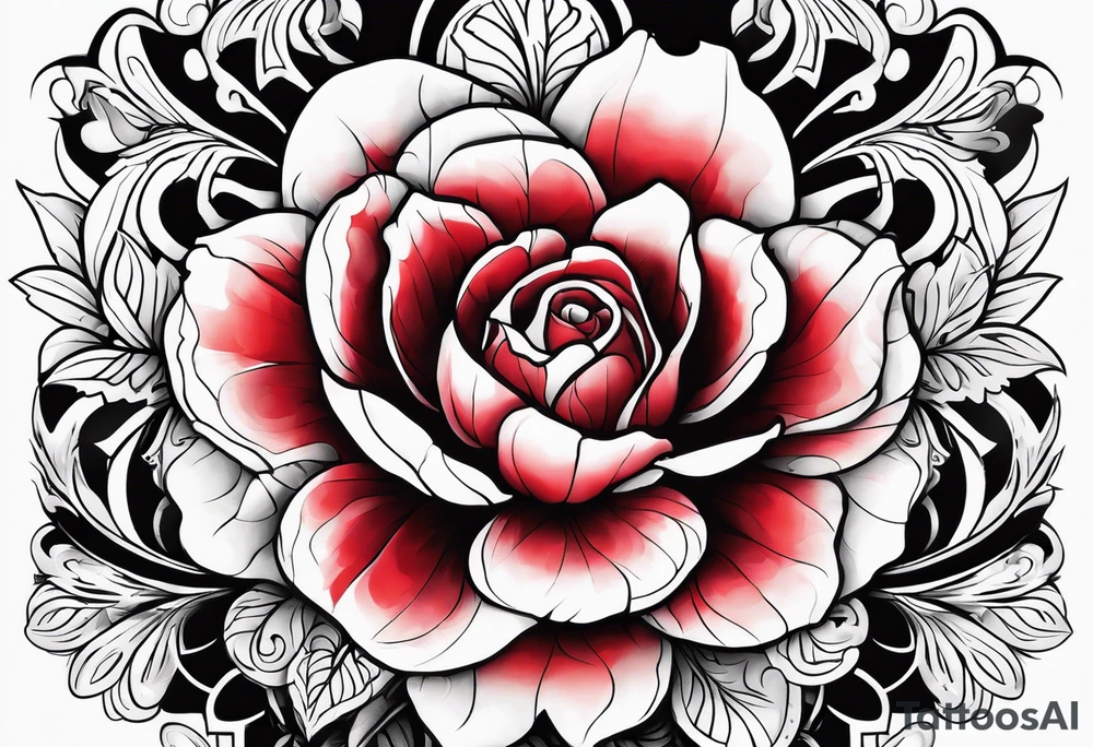 let god with the d red ink with a flower behind it tattoo idea