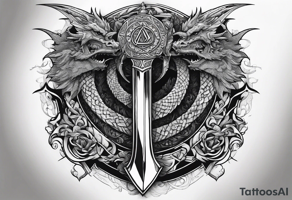 Valhalla sword shield  axe  dragon dragon
Valknut  ruins tattoo idea
