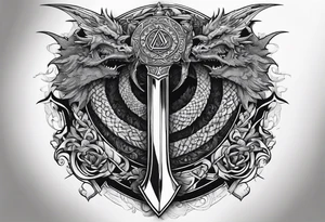 Valhalla sword shield  axe  dragon dragon
Valknut  ruins tattoo idea