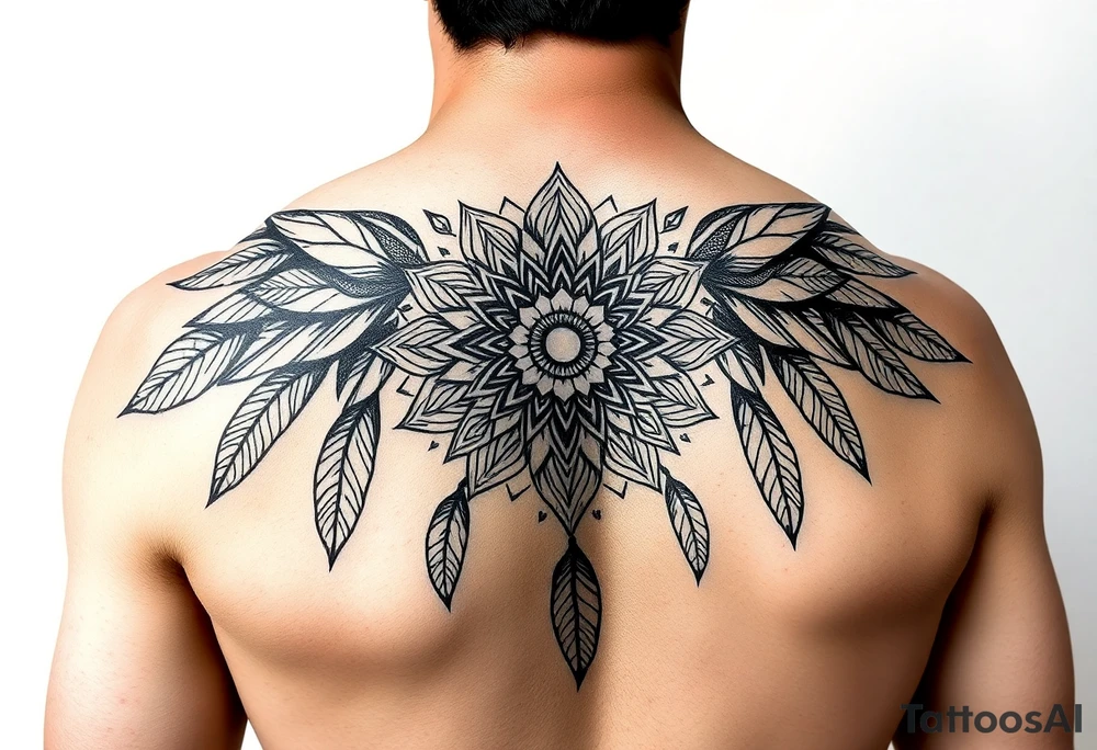spiritual feathers ornamental mandala shaman tattoo idea