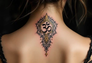 Mantra "Om Mani Padme Hum" in black ink with gold accents, expressing the essence of compassion. tattoo idea