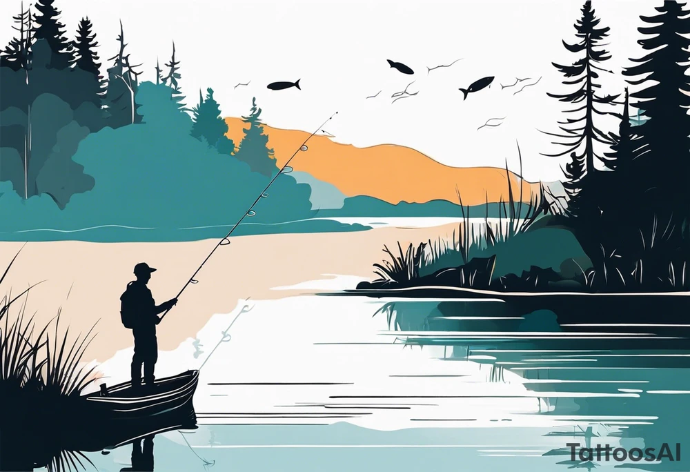 Fishing rod on a lake bank
do not put a fish in the picture fine line silhouette tattoo idea