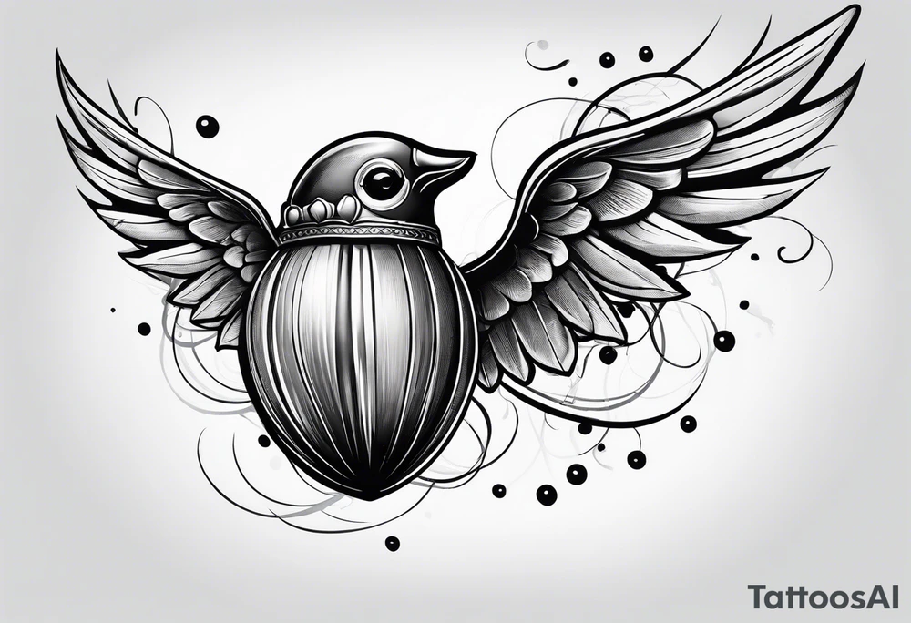 Flying acorn with wings tattoo idea