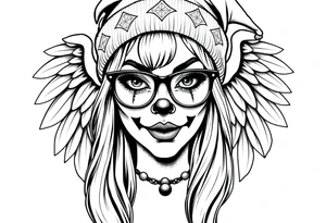 Clown Girl eye glasses long hair
Thug Beanie Angelic Wings tattoo idea