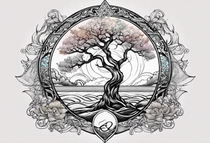 calm sea and Yggdrasill tattoo idea