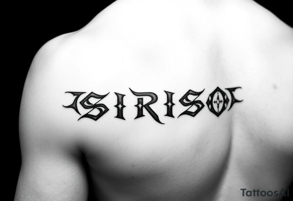 Tribal font saying “SIRISO” on bicep tattoo idea