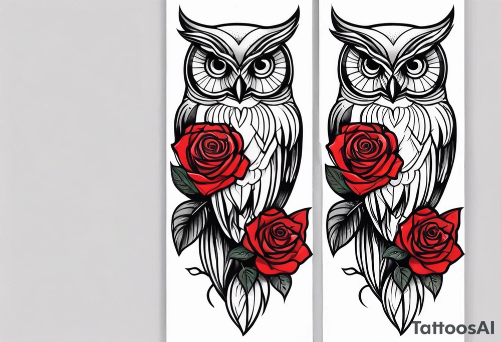 Color owl. 
Three red roses 
On the forearm tattoo idea