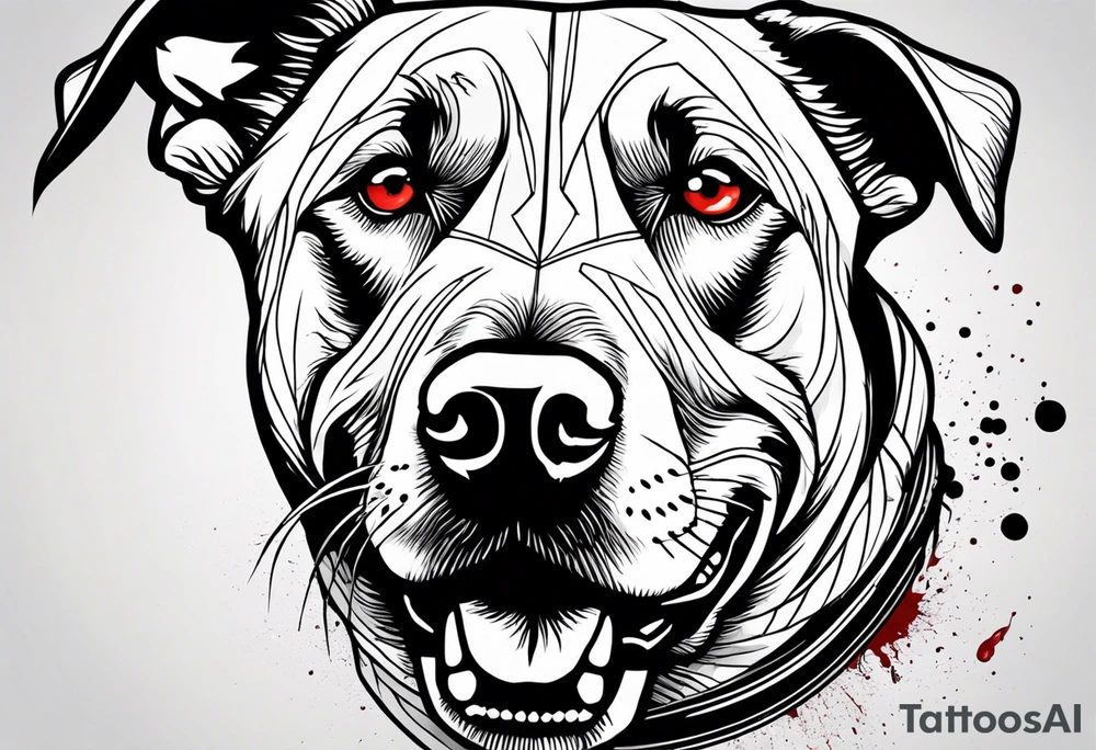 Create aggressive, vicious dog, with some blood coming out of his mouth and saliva. Make it a drawing and use the image of reference. I am going to add. I want HIM TO BE ANGRY WITH RED EYES use German shepherd tattoo idea