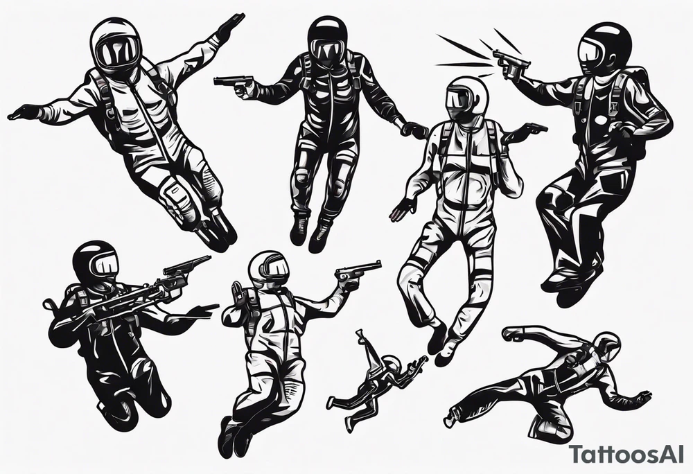 skydiving, shooting guns tattoo idea