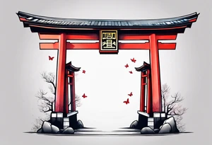 torii gate in biomechanical style tattoo idea