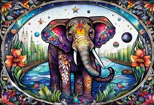 Glass animals and wildlife in Amsterdam canal in space featuring galaxy colours featuring Animals made from glass tattoo idea