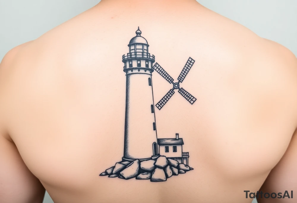 Lighthouse and windmill combined tattoo idea