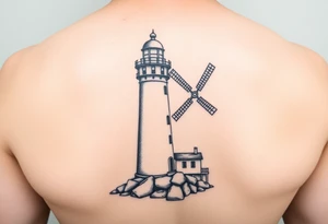 Lighthouse and windmill combined tattoo idea