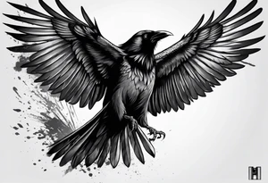 Crow flying staring facing front with wings wide open tattoo idea