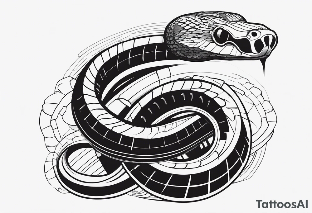 Aggresive Snake with an engine, also the design must be vertical. Also, the desing must be minimalistic not saturated. Remember the vertical proportion of the design. Within the design appears bullets tattoo idea