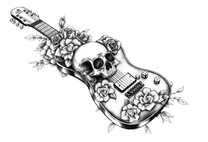 Electric guitar with skulls and roses on it tattoo idea