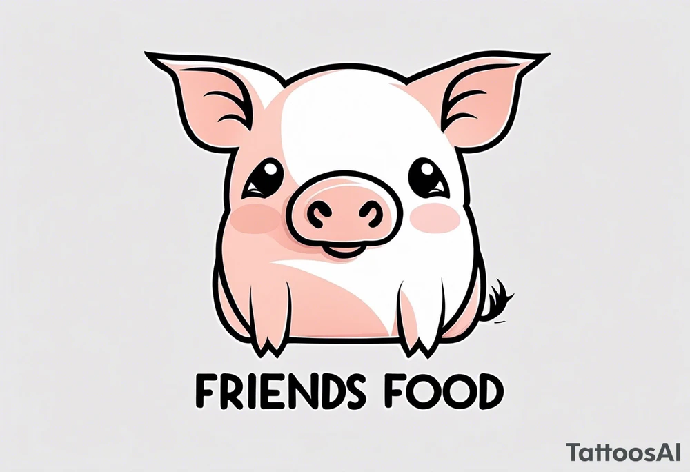 cute pig or piglet.
with text: "friends not food" 
very thin lines
cartoonish style tattoo idea