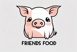 cute pig or piglet.
with text: "friends not food" 
very thin lines
cartoonish style tattoo idea