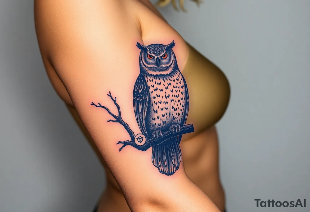 wise owl perched on ancient oak branch under starlit sky tattoo idea