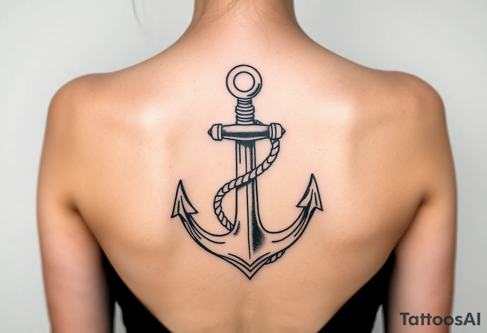 weathered anchor wrapped in nautical rope with sea waves tattoo idea