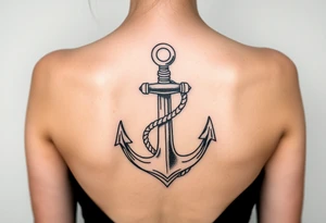weathered anchor wrapped in nautical rope with sea waves tattoo idea