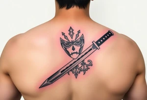 Hitachi from Naruto in a kunai with his anbu mask and uchiha crest tattoo idea