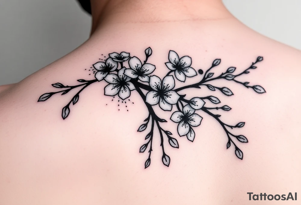 delicate cherry blossoms swirling in spring breeze with petals tattoo idea