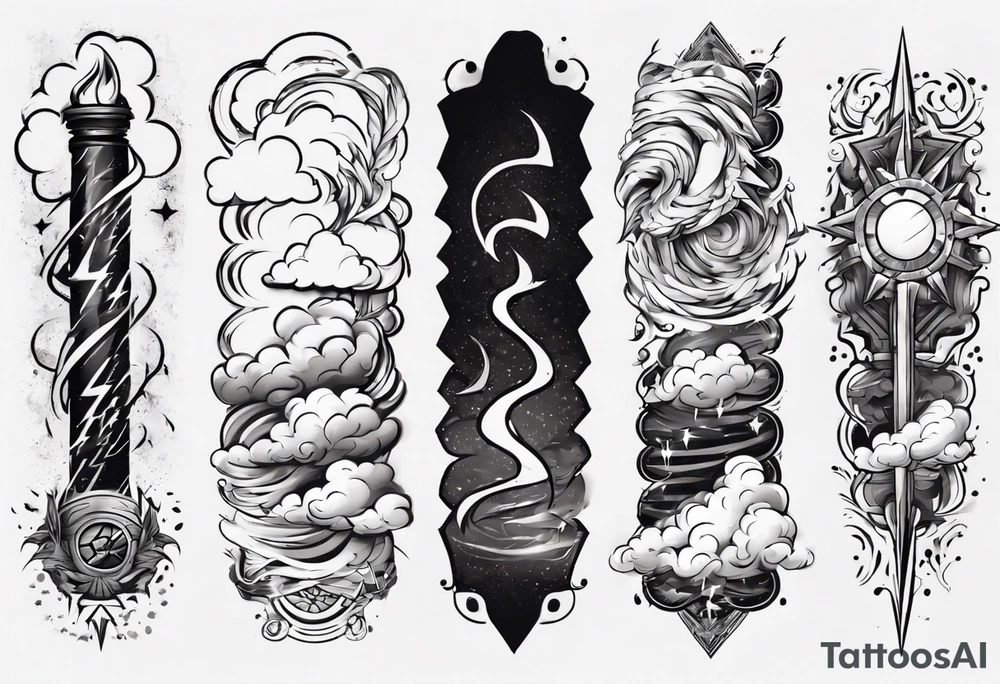 forearm sleeve lightning and clouds pattern tattoo idea
