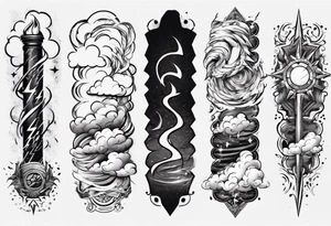 forearm sleeve lightning and clouds pattern tattoo idea