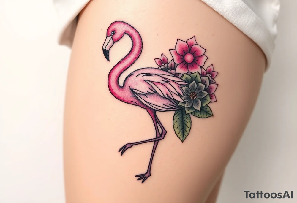 Flamingo made of hydrangea tattoo idea