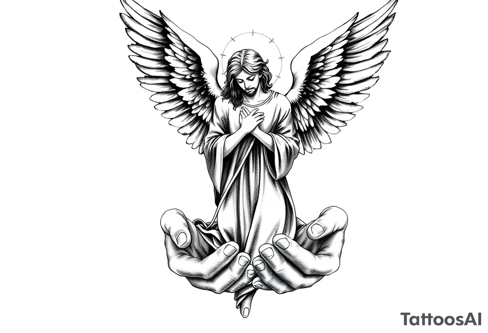 God holding angel in hands tattoo idea