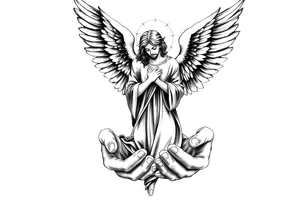 God holding angel in hands tattoo idea