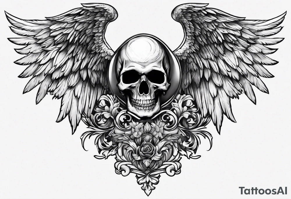 Angel wings with skull tattoo idea